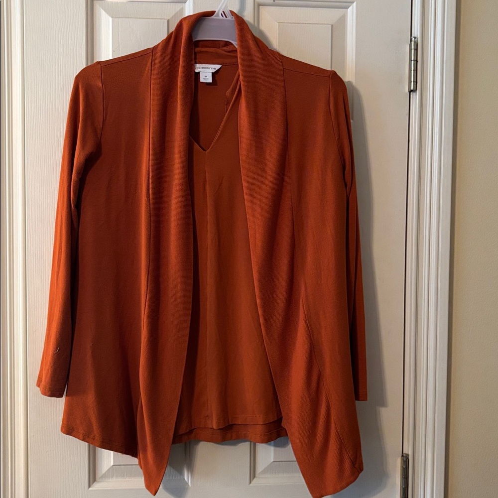 Rust Orange Open Front Cardigan and long sleeve top